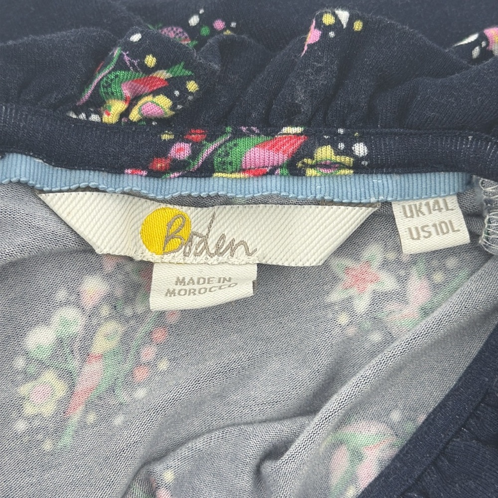 Boden Navy Pretty Bird Floral Clara Long Sleeve Ruffle Neck Jersey Dress - Picture 8 of 9